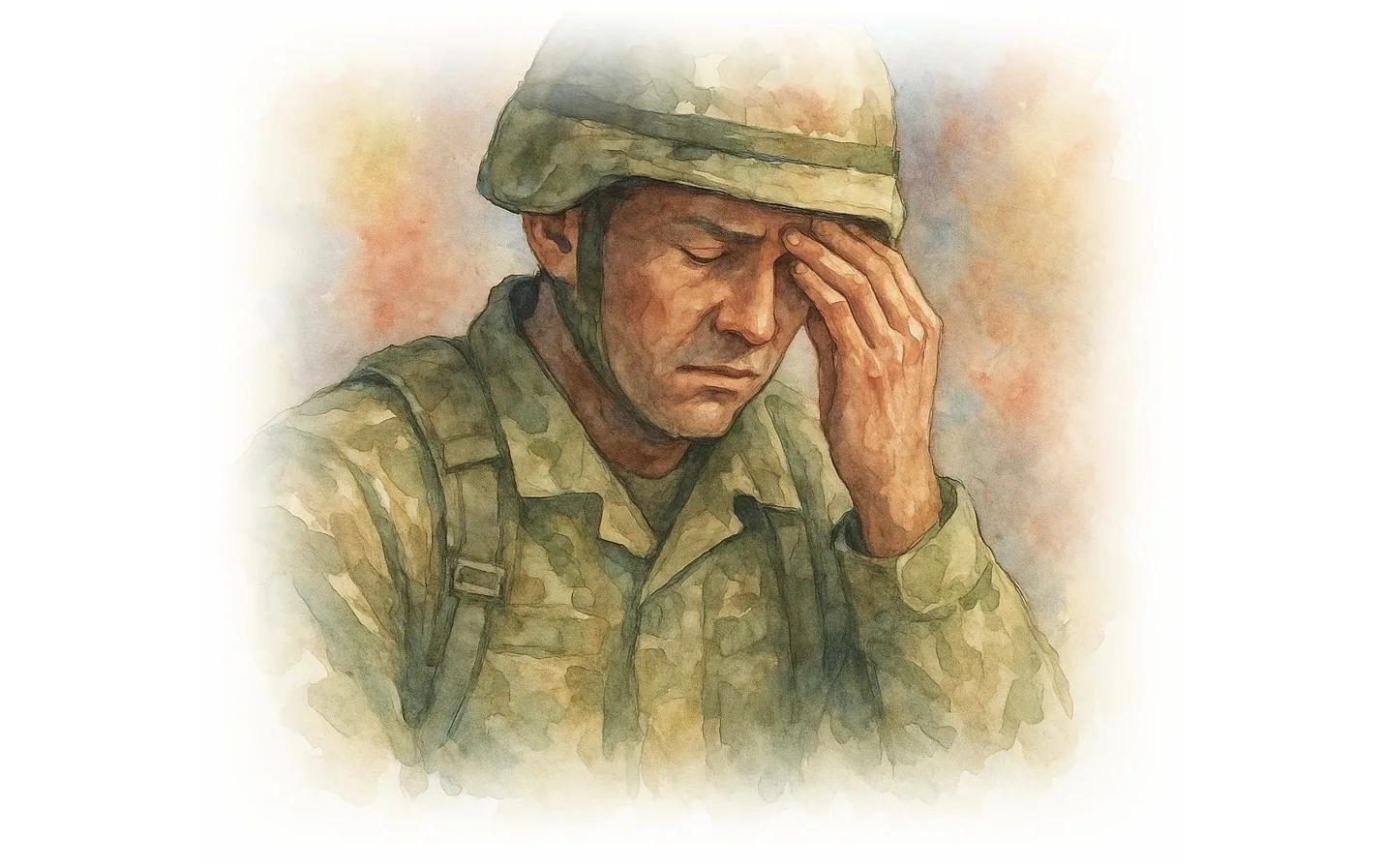 Veteran living with combat-related PTSD — watercolour
