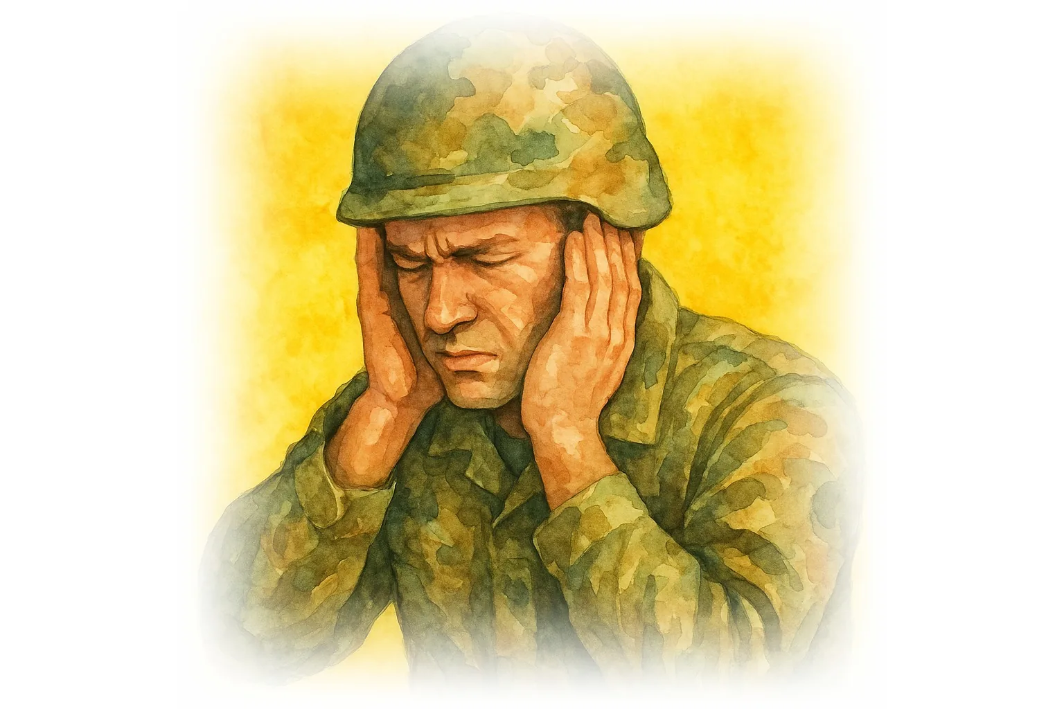 Veteran experiencing tinnitus — watercolour