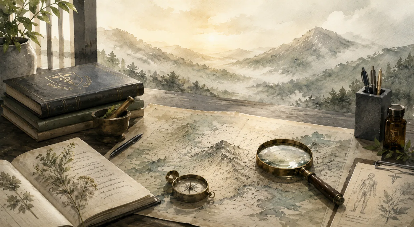 A practitioner consulting the materia medica — the discipline behind individualised homoeopathic care