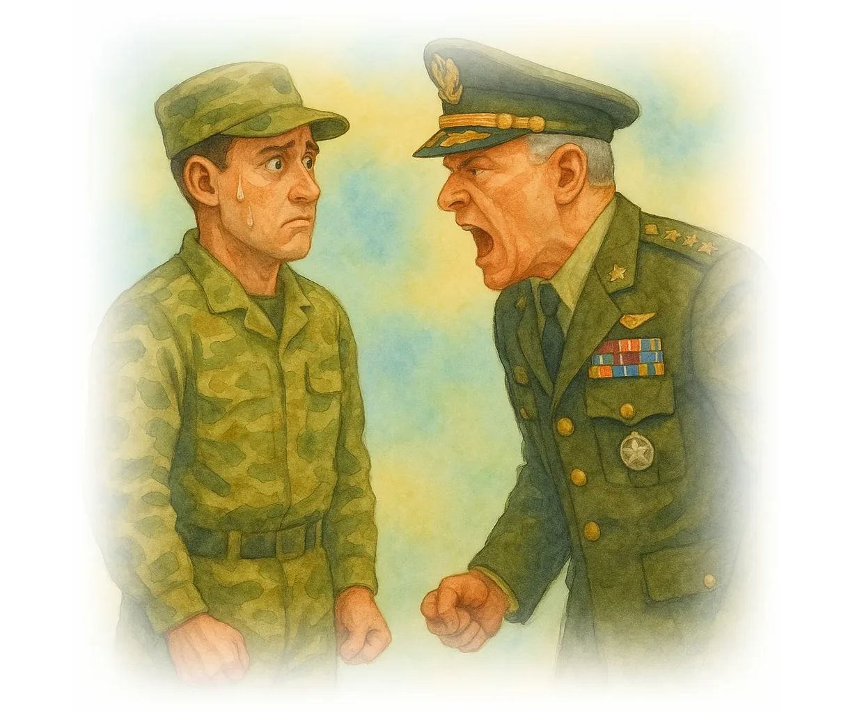 Veteran struggling with anger and aggression — watercolour