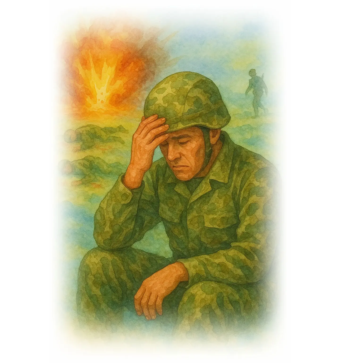 Veteran affected by chemical exposure — watercolour