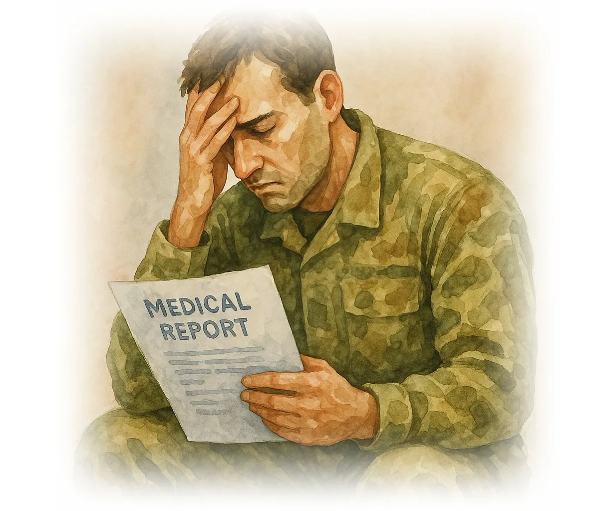 Veteran facing sexual health concerns after deployment — watercolour